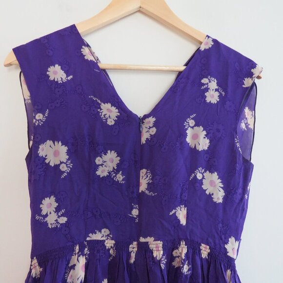 VINTAGE ANNA SUI 100% Silk Purple Ditsy Floral Draped Dress Y2K - Size US 2 - Picture 12 of 15